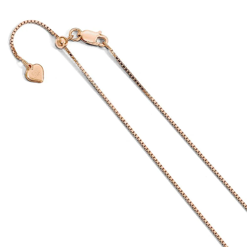 0.95mm Rose Gold Tone Sterling Silver Adj. Box Chain Necklace, 22 Inch