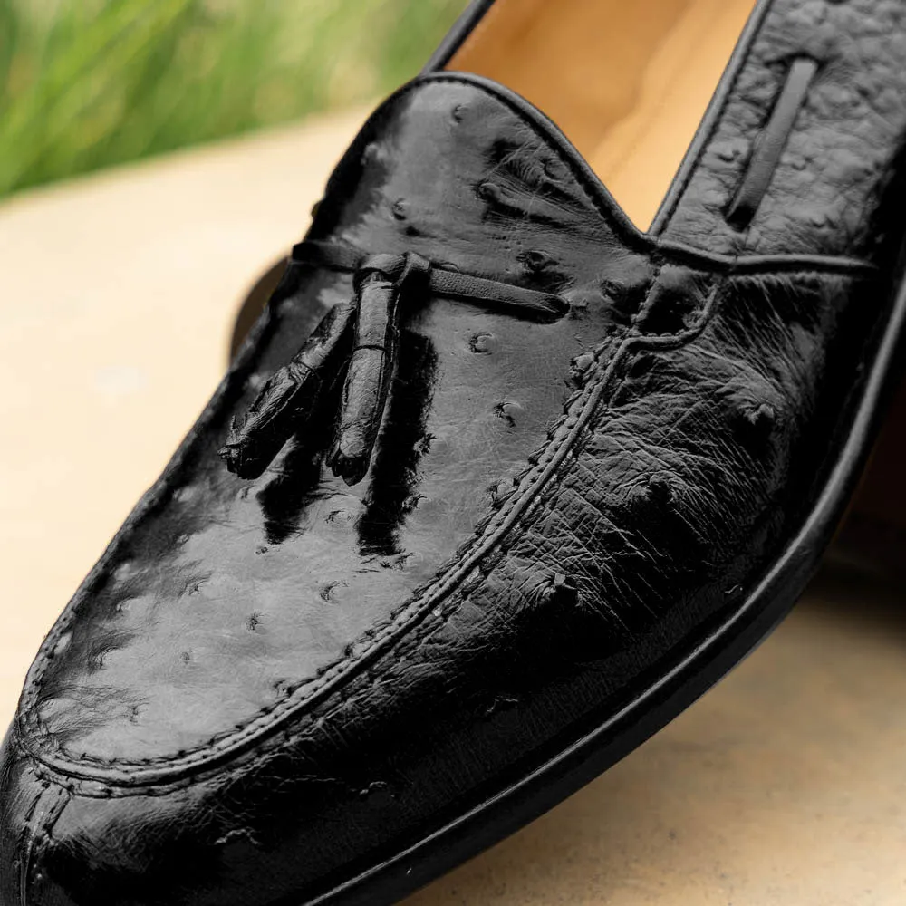 13-581-BLK FRANCO Ostrich Tassel Loafer, Black