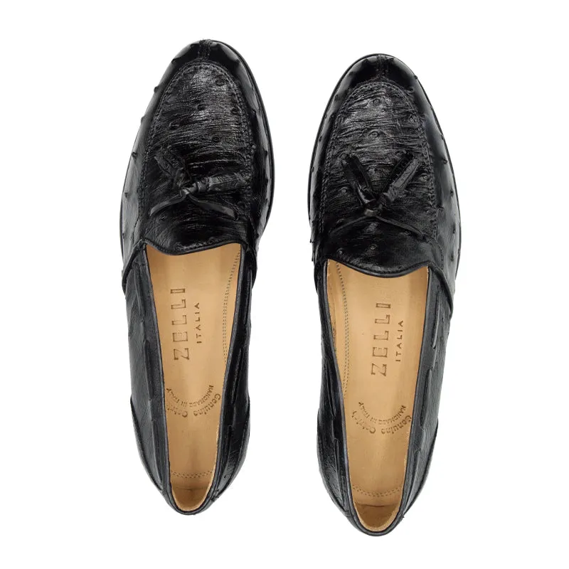 13-581-BLK FRANCO Ostrich Tassel Loafer, Black