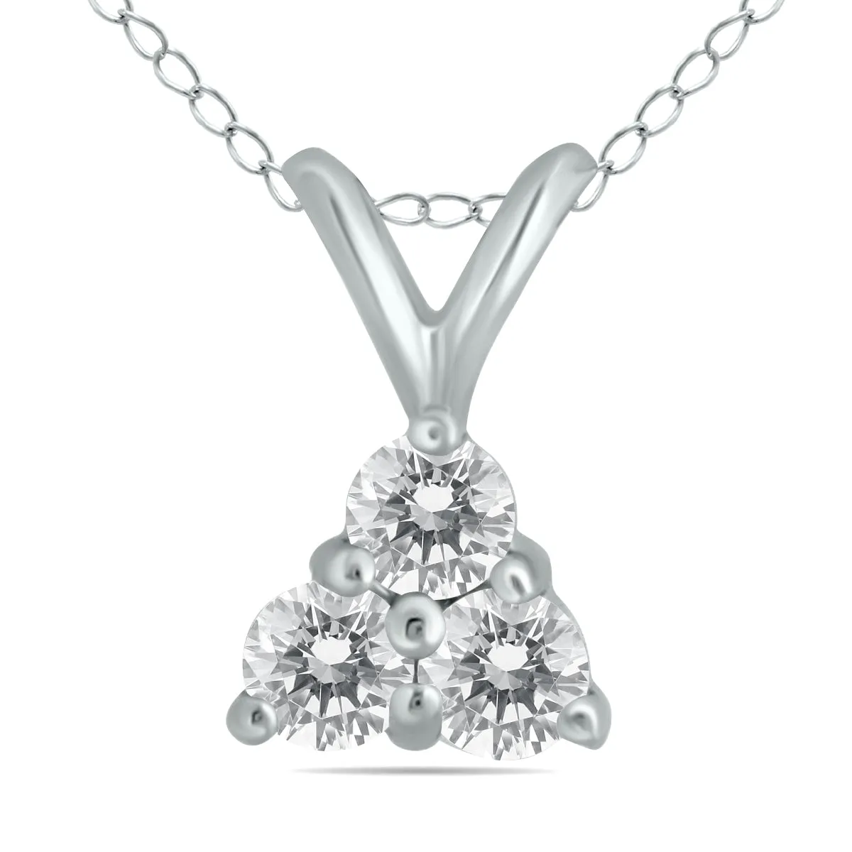 1/4 Ctw Three Stone Natural Diamond Pendant In 14K White Gold