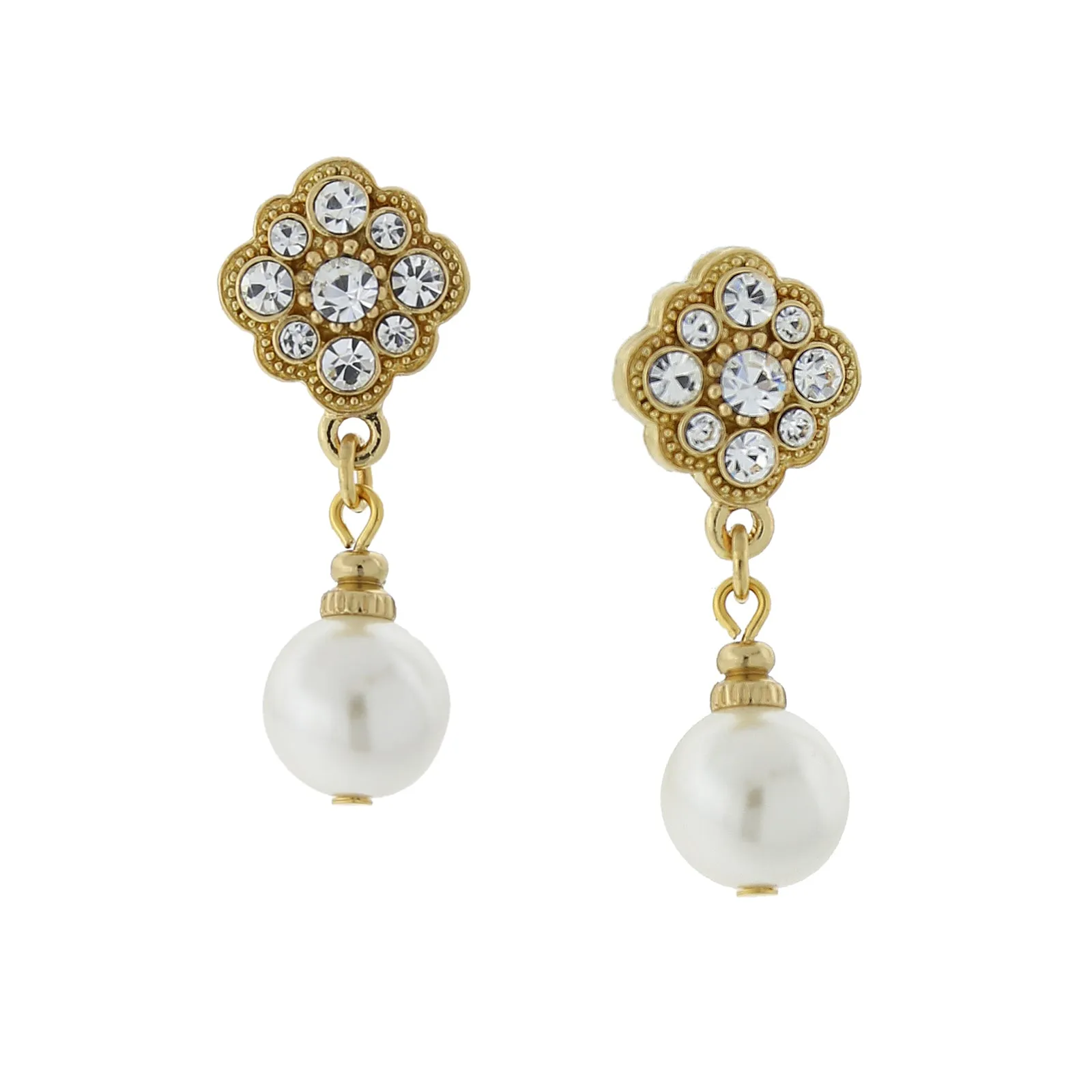 1928 Bridal Faux Pearl And Crystal Drop Earrings