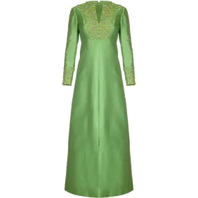 1960s Gino Charles for Malcolm Starr Green Beaded Collar Dress