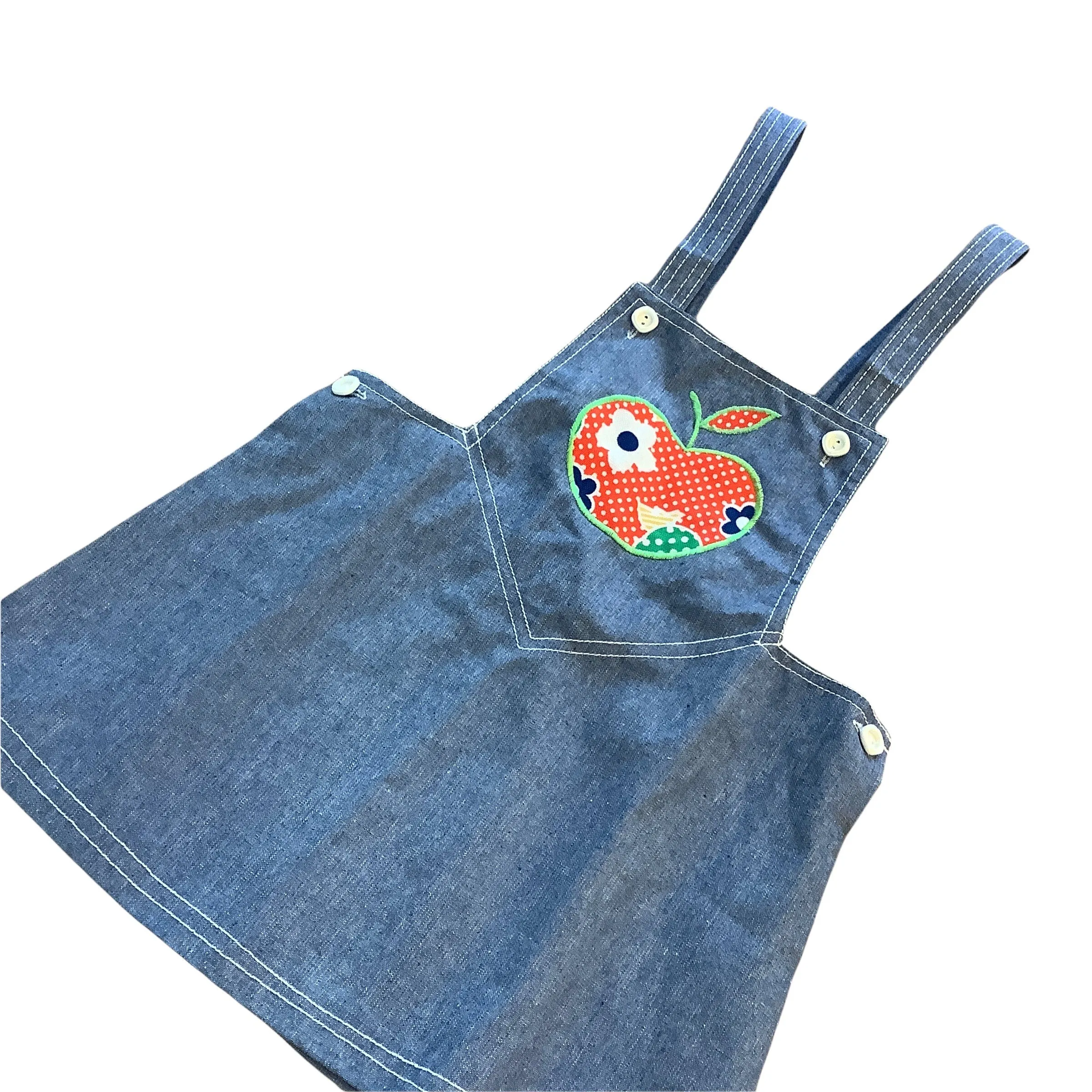 1960's Scandi Style Apple Applique Pinafore Denim  18-24M