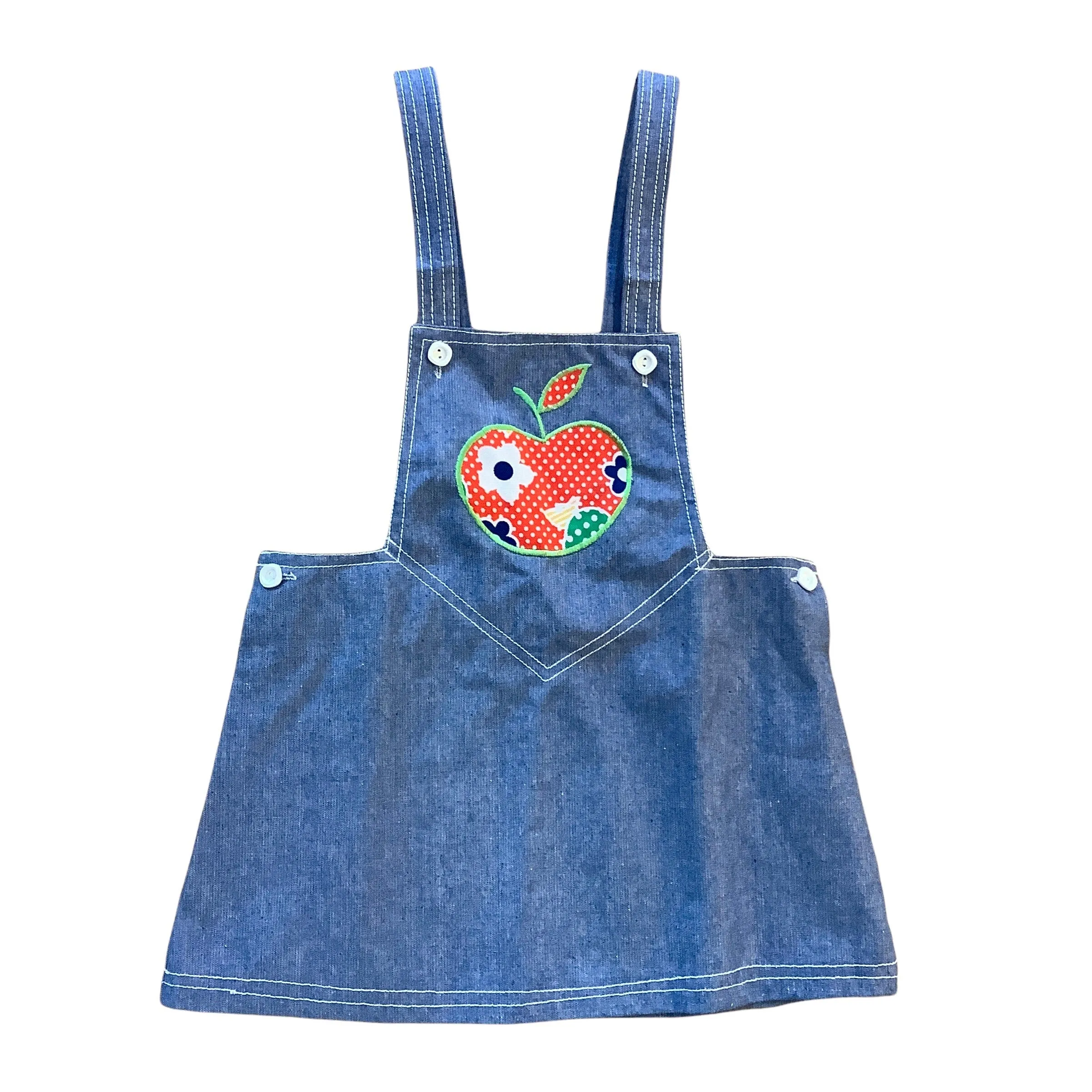 1960's Scandi Style Apple Applique Pinafore Denim  18-24M