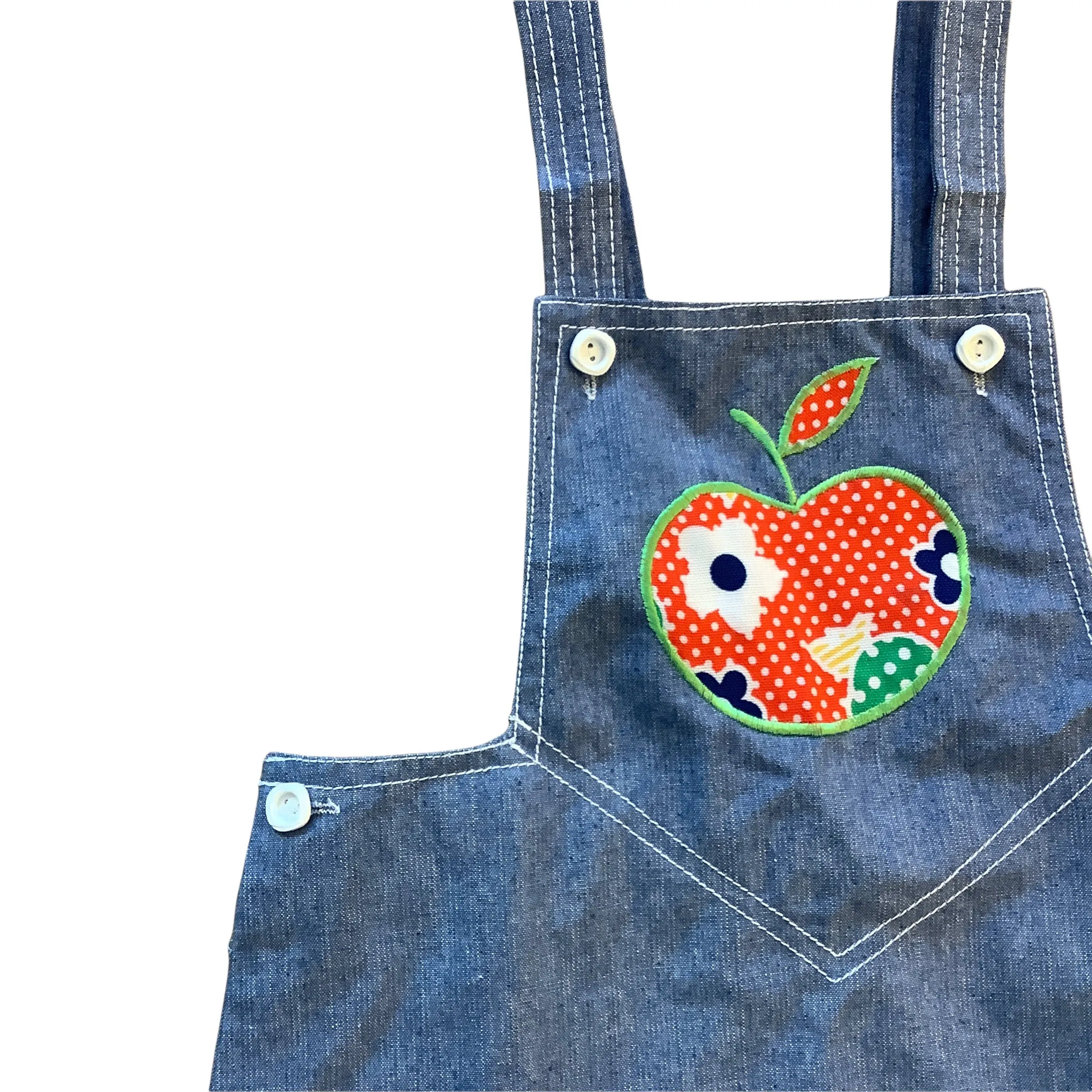 1960's Scandi Style Apple Applique Pinafore Denim  18-24M