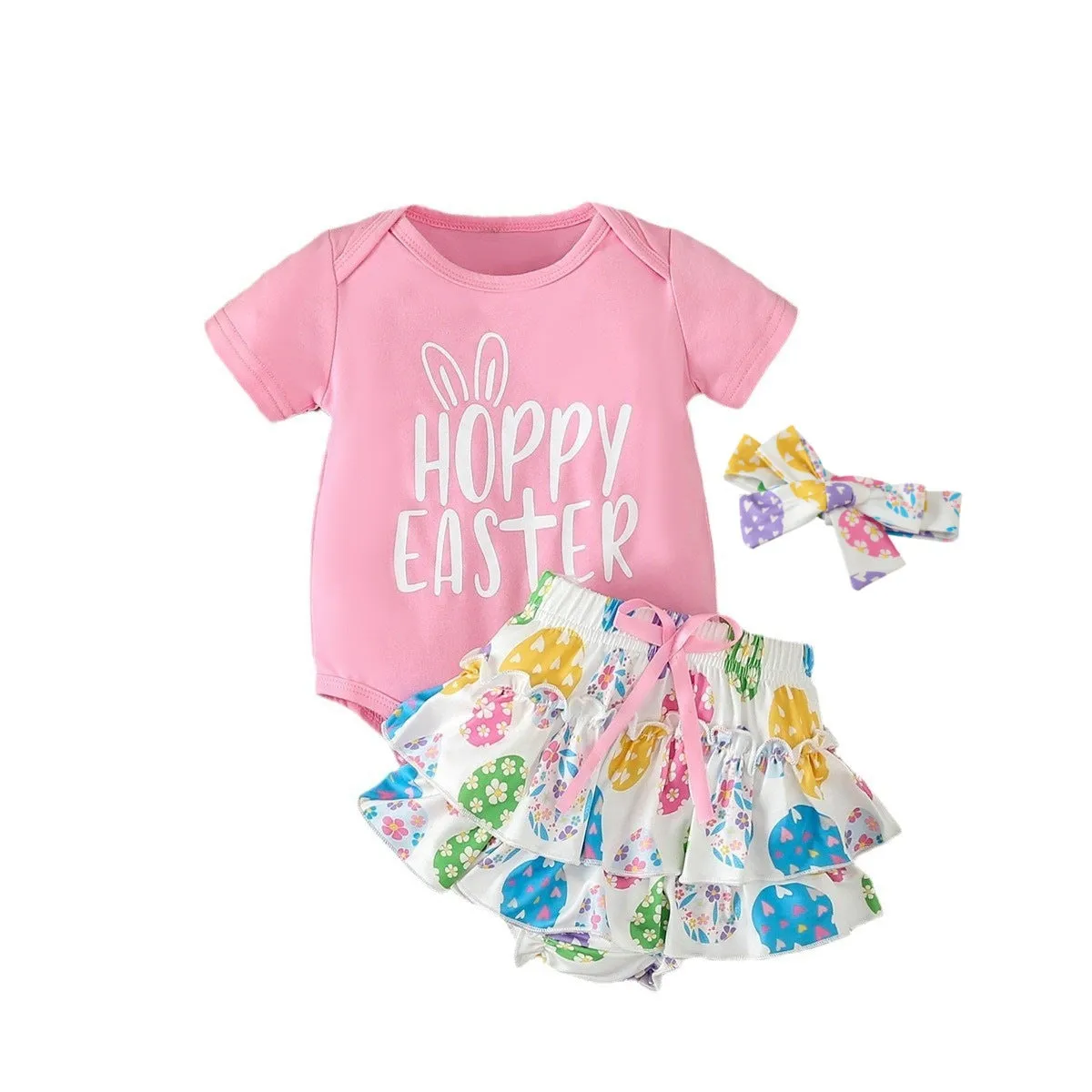 2 Pieces Set Baby Girls Letters Tops And Cartoon Shorts Wholesale 24030168