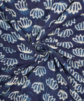 2.5m Blue handblock print cotton sanganeri kurta material