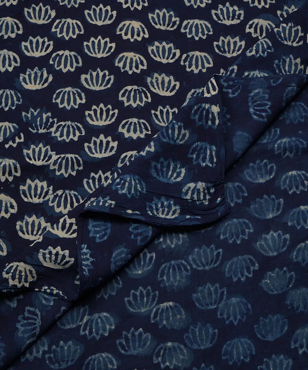 2.5m Blue handblock print cotton sanganeri kurta material