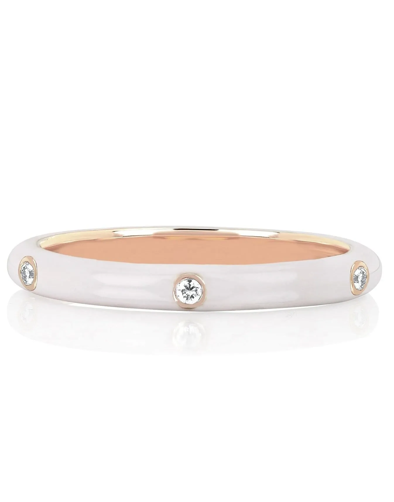 3 Diamond White Enamel Stack Ring