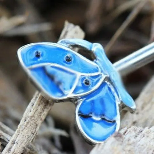 316L Stainless Steel Double Blue Butterfly Industrial Barbell