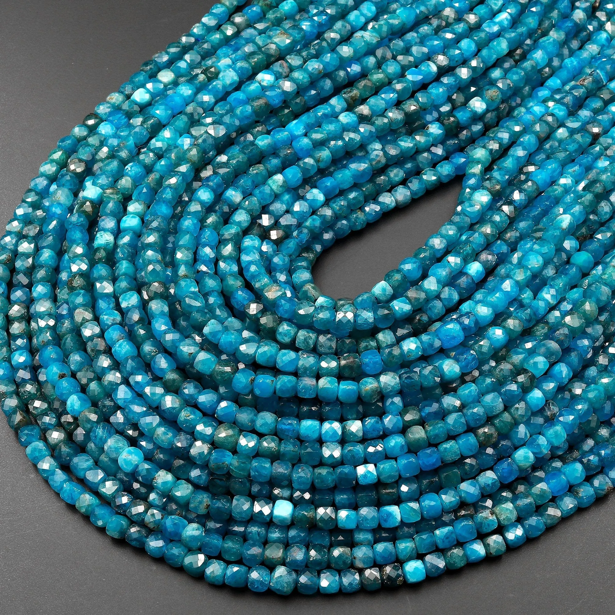 AA Natural Blue Apatite Faceted 4mm Cube Beads Gemstone Dice 15.5" Strand