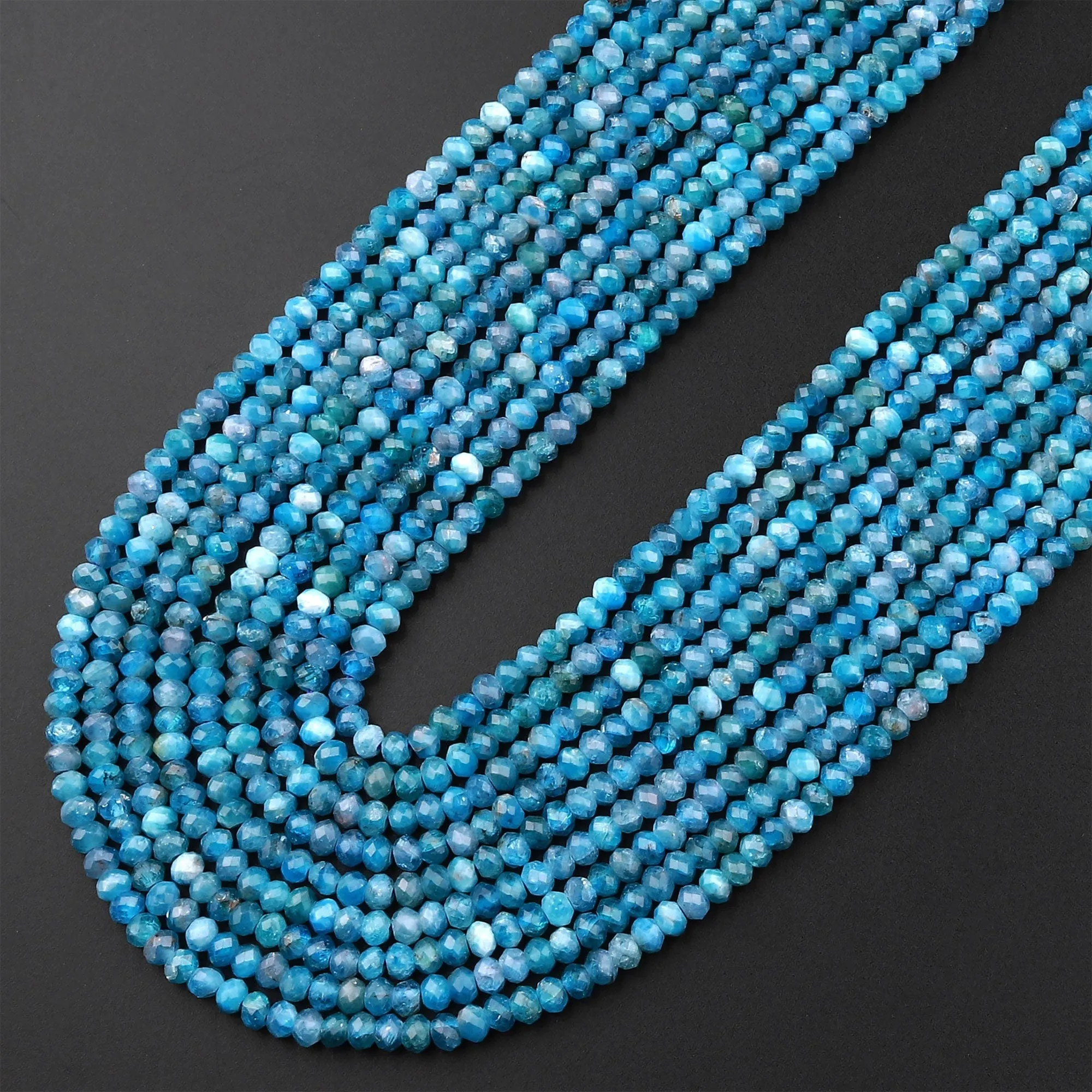 AAA Faceted Natural Blue Apatite 3mm Rondelle Beads Micro Cut Gemstone 15.5" Strand