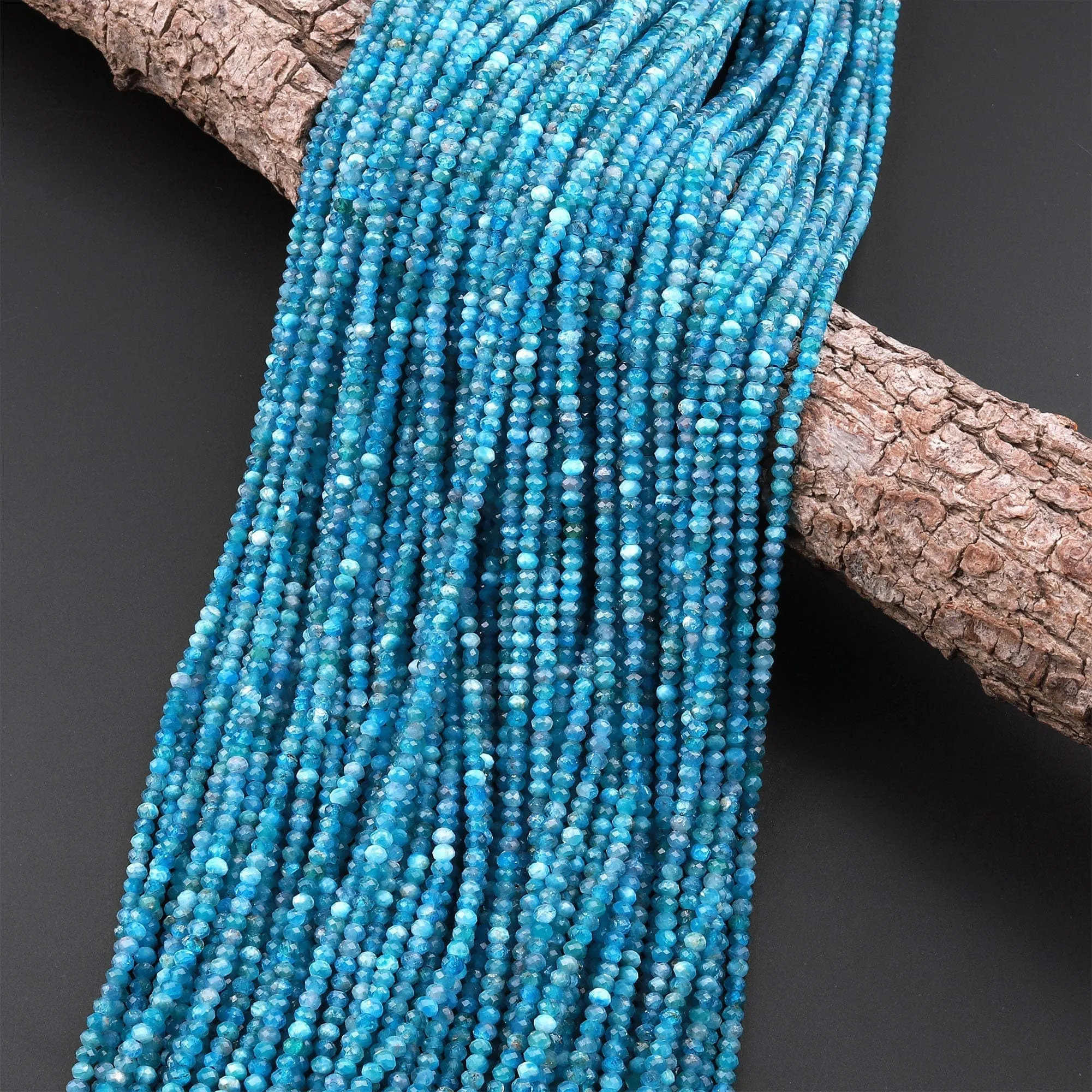 AAA Faceted Natural Blue Apatite 3mm Rondelle Beads Micro Cut Gemstone 15.5" Strand