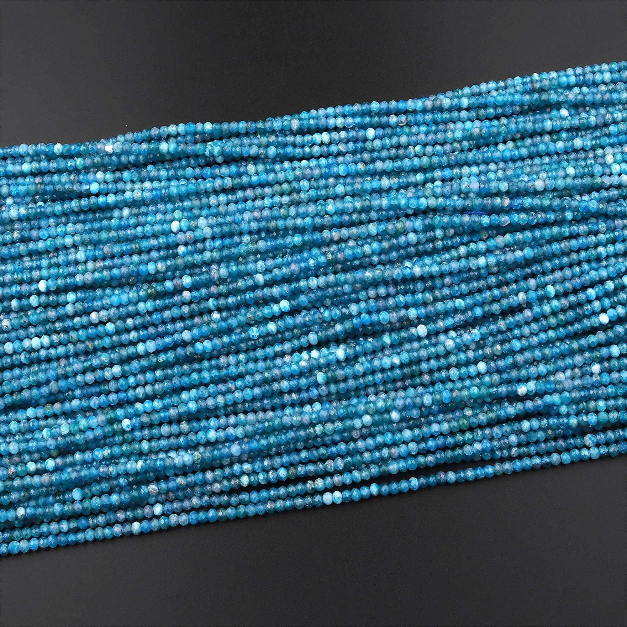 AAA Faceted Natural Blue Apatite 3mm Rondelle Beads Micro Cut Gemstone 15.5" Strand