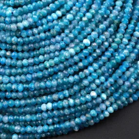 AAA Faceted Natural Blue Apatite 3mm Rondelle Beads Micro Cut Gemstone 15.5" Strand