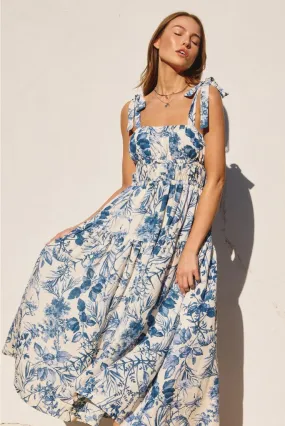 Abby Linen Midi Dress - Royal Florals