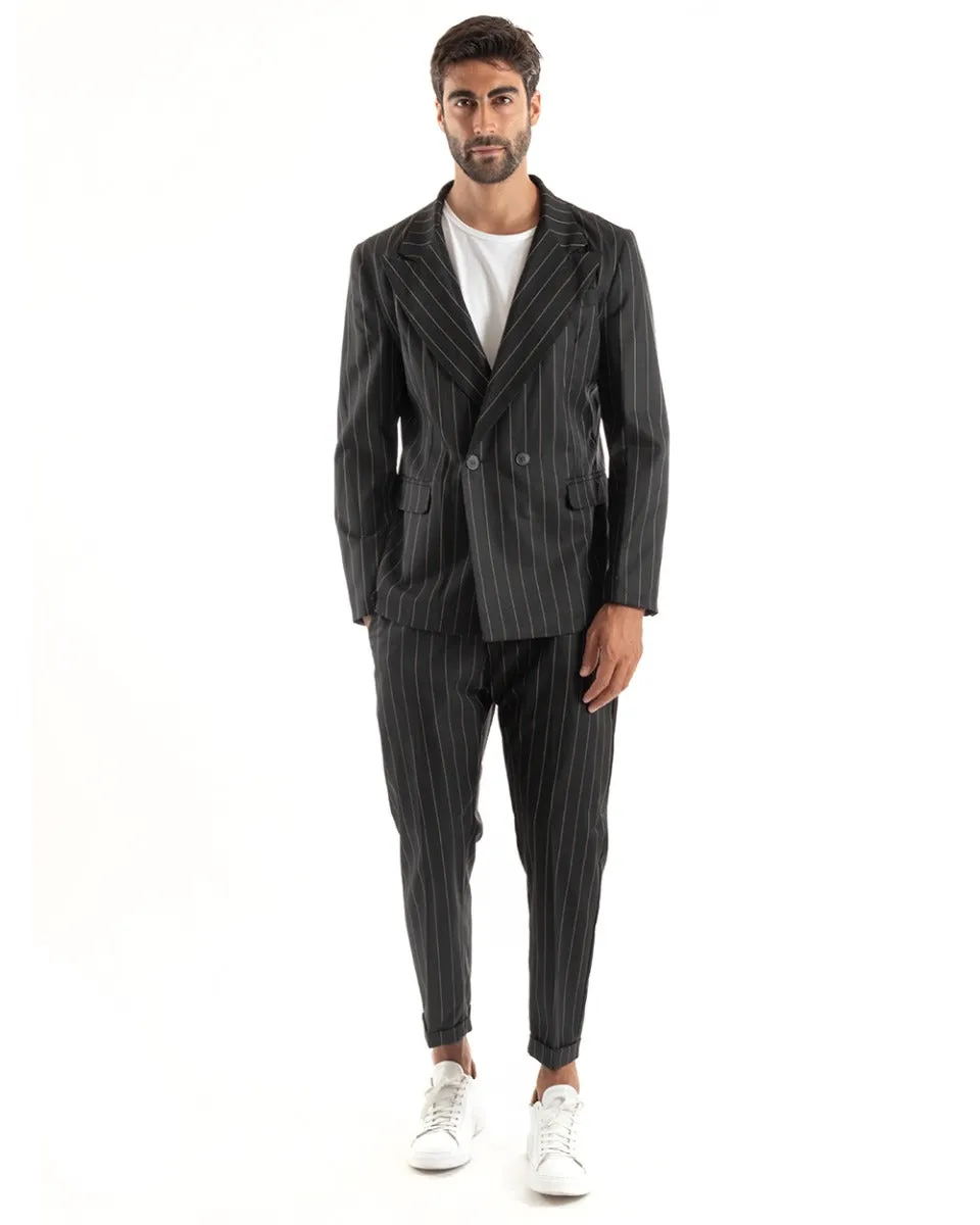 Abito Uomo Doppiopetto Vestito Viscosa Completo Giacca Pantaloni Nero Elegante Cerimonia GIOSAL-OU2156A