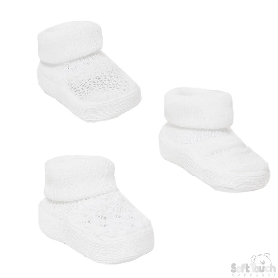 ACRYLIC TURNOVER BABY BOOTEES - S406-W