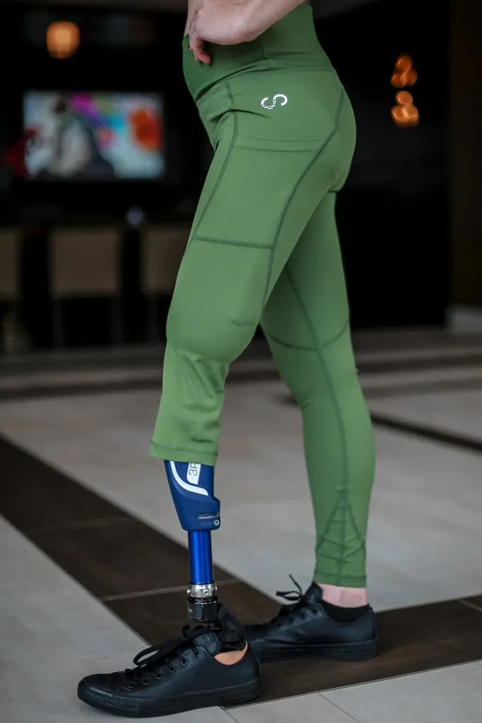 Amputee Leggings With Pockets | Right Leg Below the Knee | Military Green