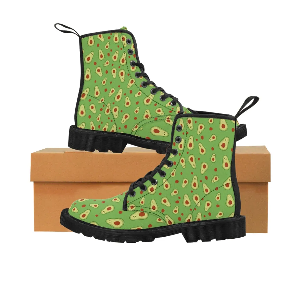 Avocado Women's Canvas Boots, Green Hiking Combat Winter Boots For Vegan Loving Ladies