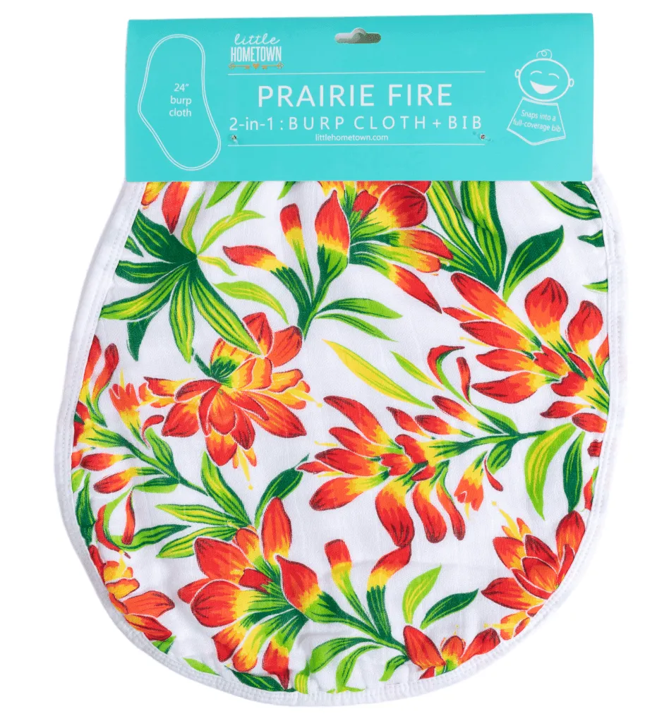 Baby Burp Cloth & Bib Combo: Prairie Fire