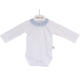 Baby Gi Long Sleeve Bodysuit with Blue Collar