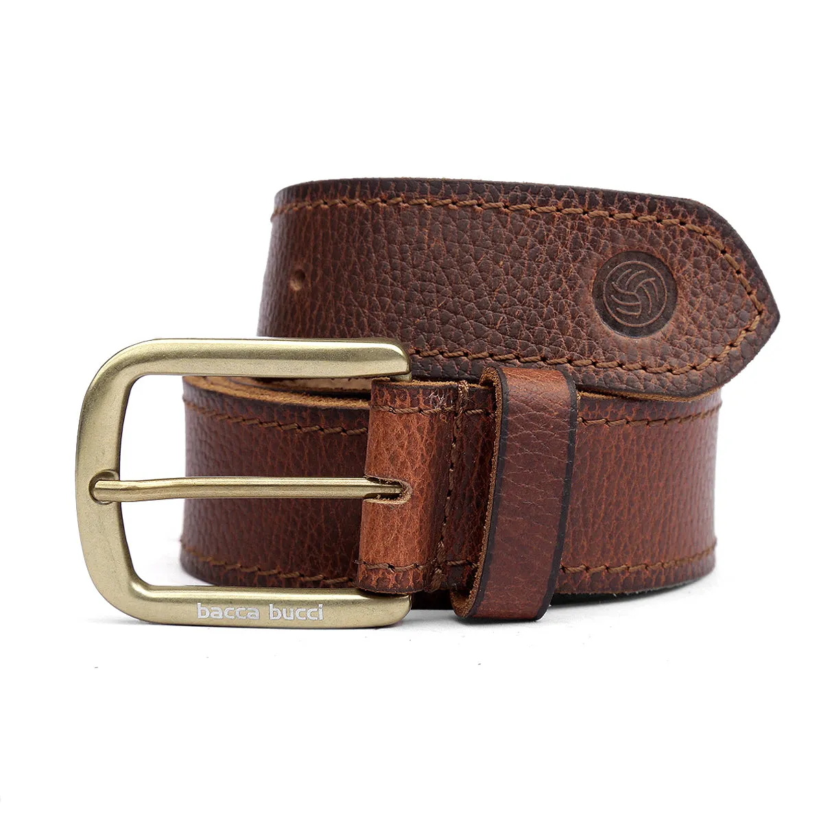 Bacca Bucci Genuine Leather one Row Stitch Jeans Belt 40 MM Wide 4 MM Thick for Casual wear-Bourbon Brown