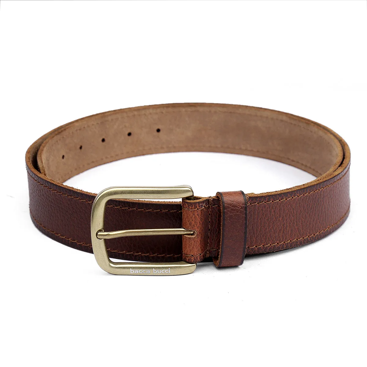 Bacca Bucci Genuine Leather one Row Stitch Jeans Belt 40 MM Wide 4 MM Thick for Casual wear-Bourbon Brown