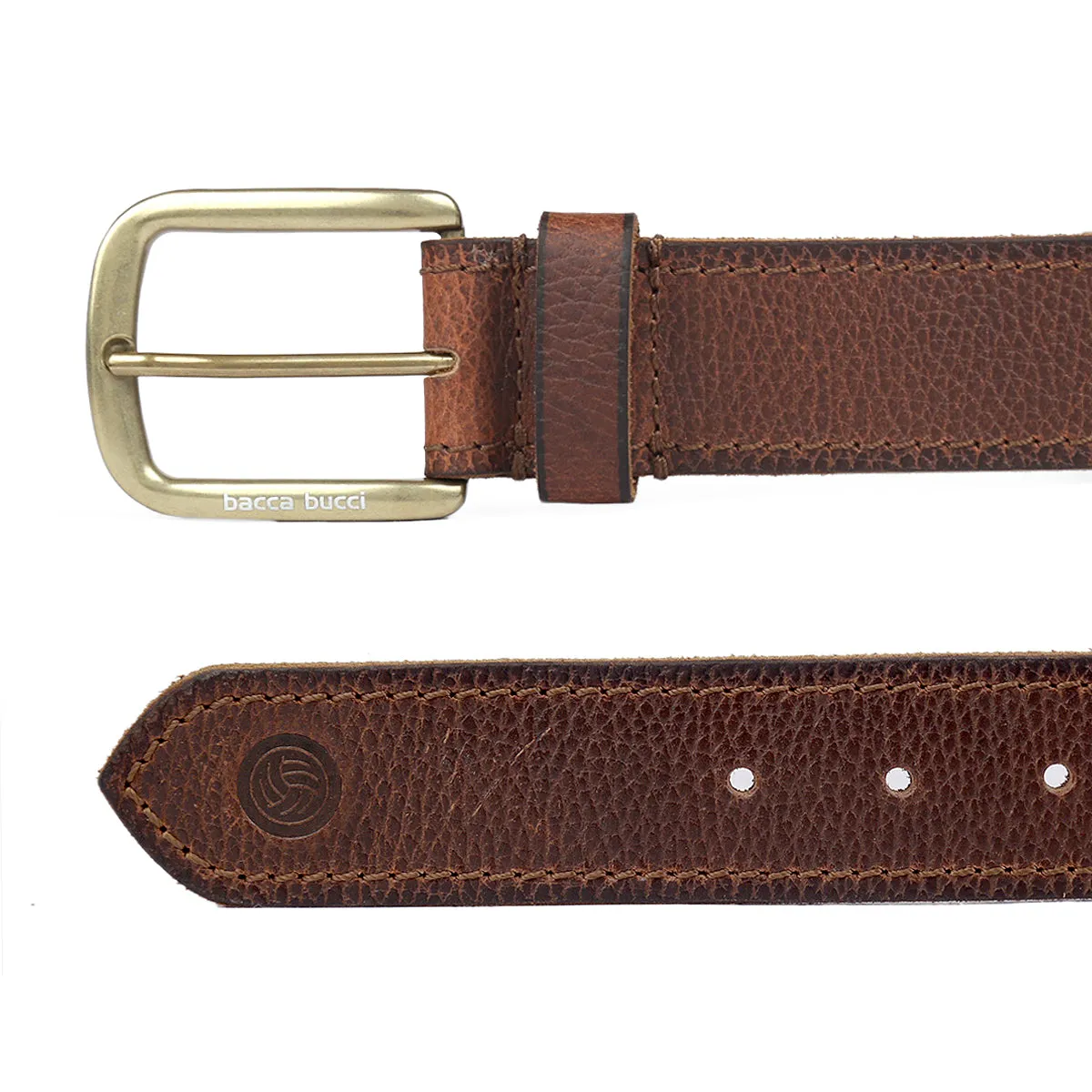 Bacca Bucci Genuine Leather one Row Stitch Jeans Belt 40 MM Wide 4 MM Thick for Casual wear-Bourbon Brown