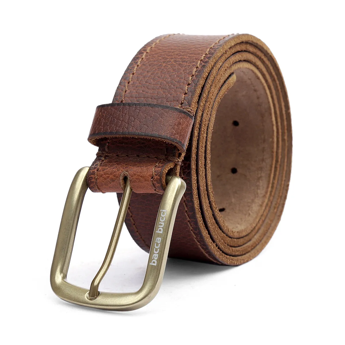 Bacca Bucci Genuine Leather one Row Stitch Jeans Belt 40 MM Wide 4 MM Thick for Casual wear-Bourbon Brown