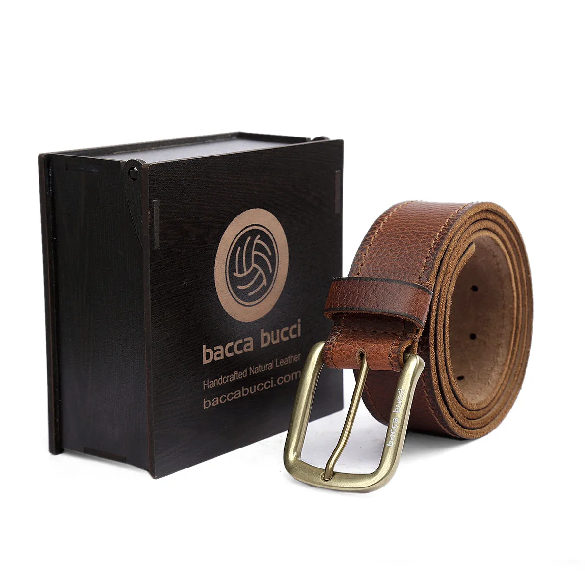 Bacca Bucci Genuine Leather one Row Stitch Jeans Belt 40 MM Wide 4 MM Thick for Casual wear-Bourbon Brown