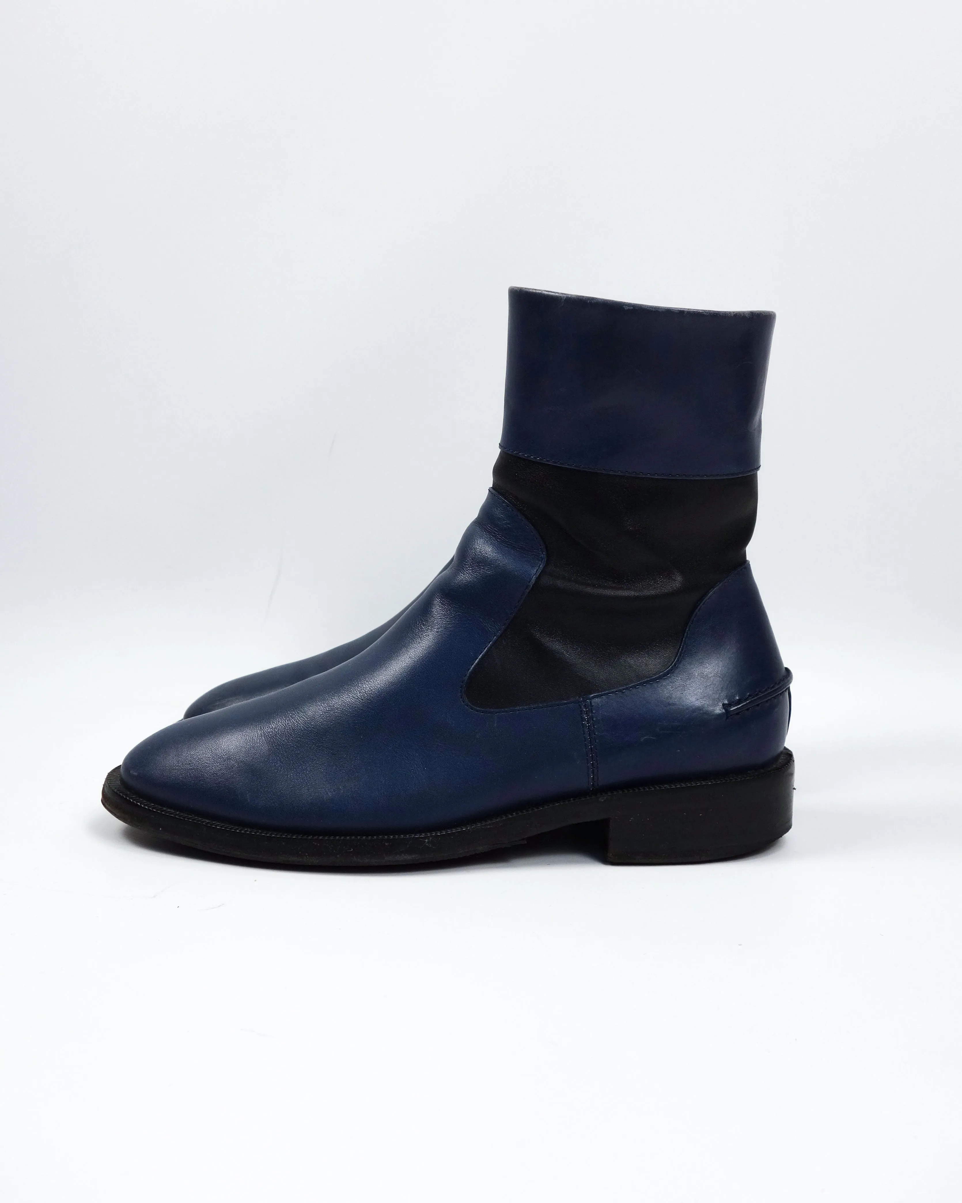 Balenciaga Blue and Black Leather Boots 1990's