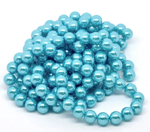 Beads Glass Round Pearl Painted 10mm Strand 16 Blue