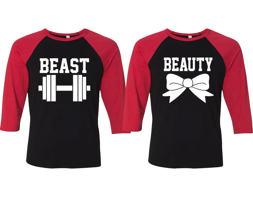 Beast Beauty Couple Baseball T Shirts, Matching Couple Baseball Shirts.