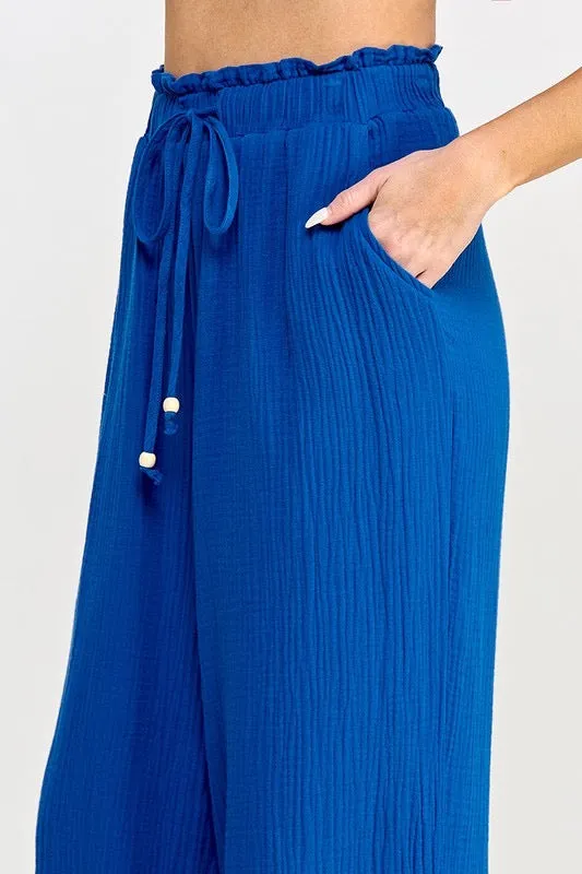 Beverly Blue Wide Leg Gauze Pants