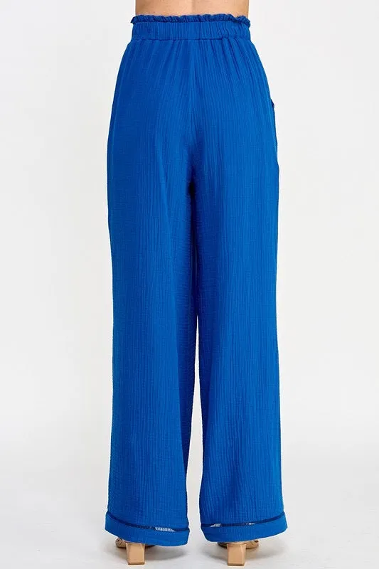 Beverly Blue Wide Leg Gauze Pants