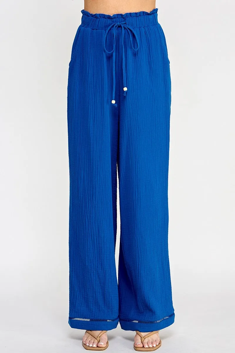 Beverly Blue Wide Leg Gauze Pants