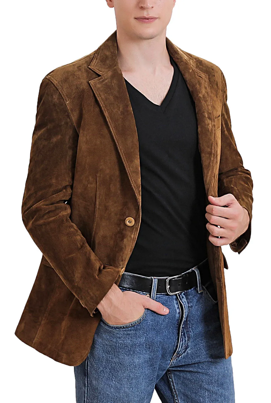 BGSD Men Grant Two-Button Suede Leather Blazer