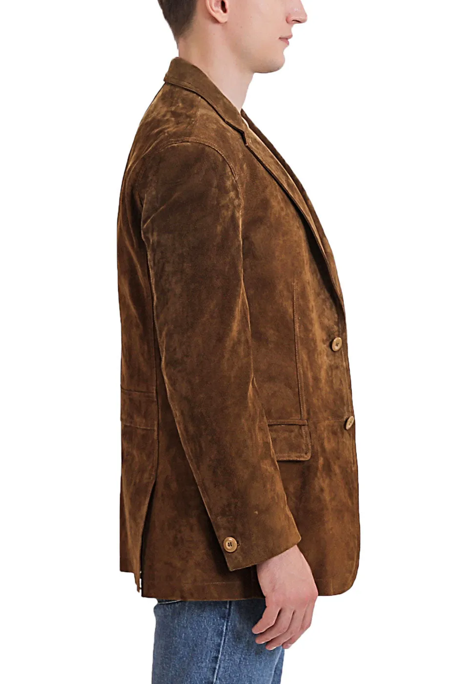 BGSD Men Grant Two-Button Suede Leather Blazer