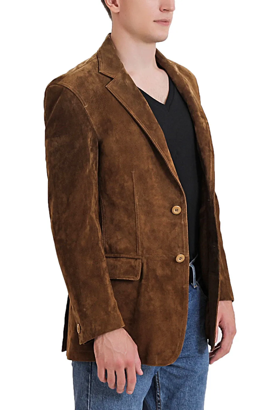 BGSD Men Grant Two-Button Suede Leather Blazer