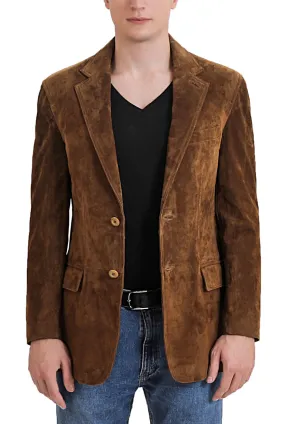 BGSD Men Grant Two-Button Suede Leather Blazer