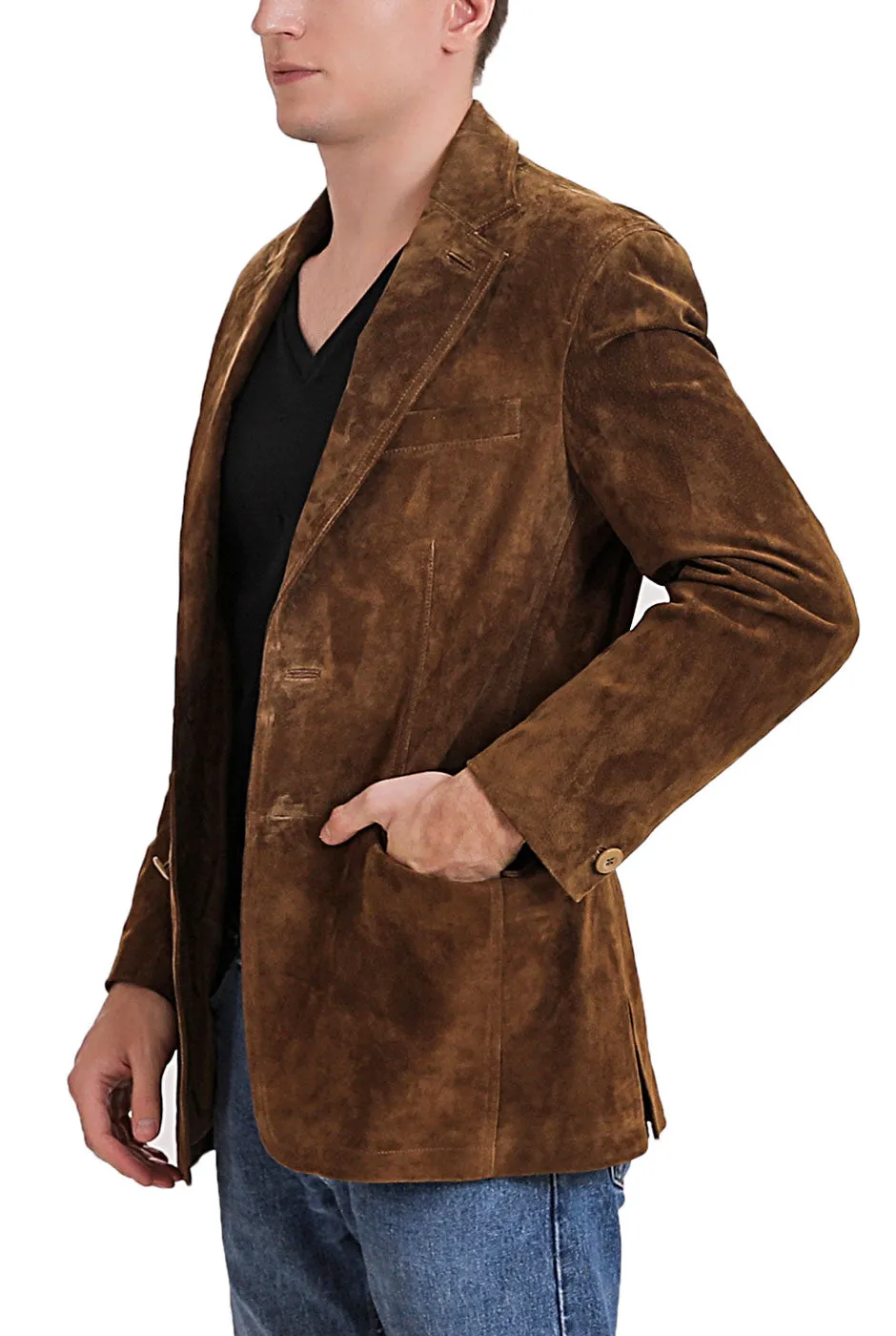 BGSD Men Grant Two-Button Suede Leather Blazer