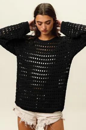 BiBi Round Neck Openwork Knit Cover Up- Ships 7/18.