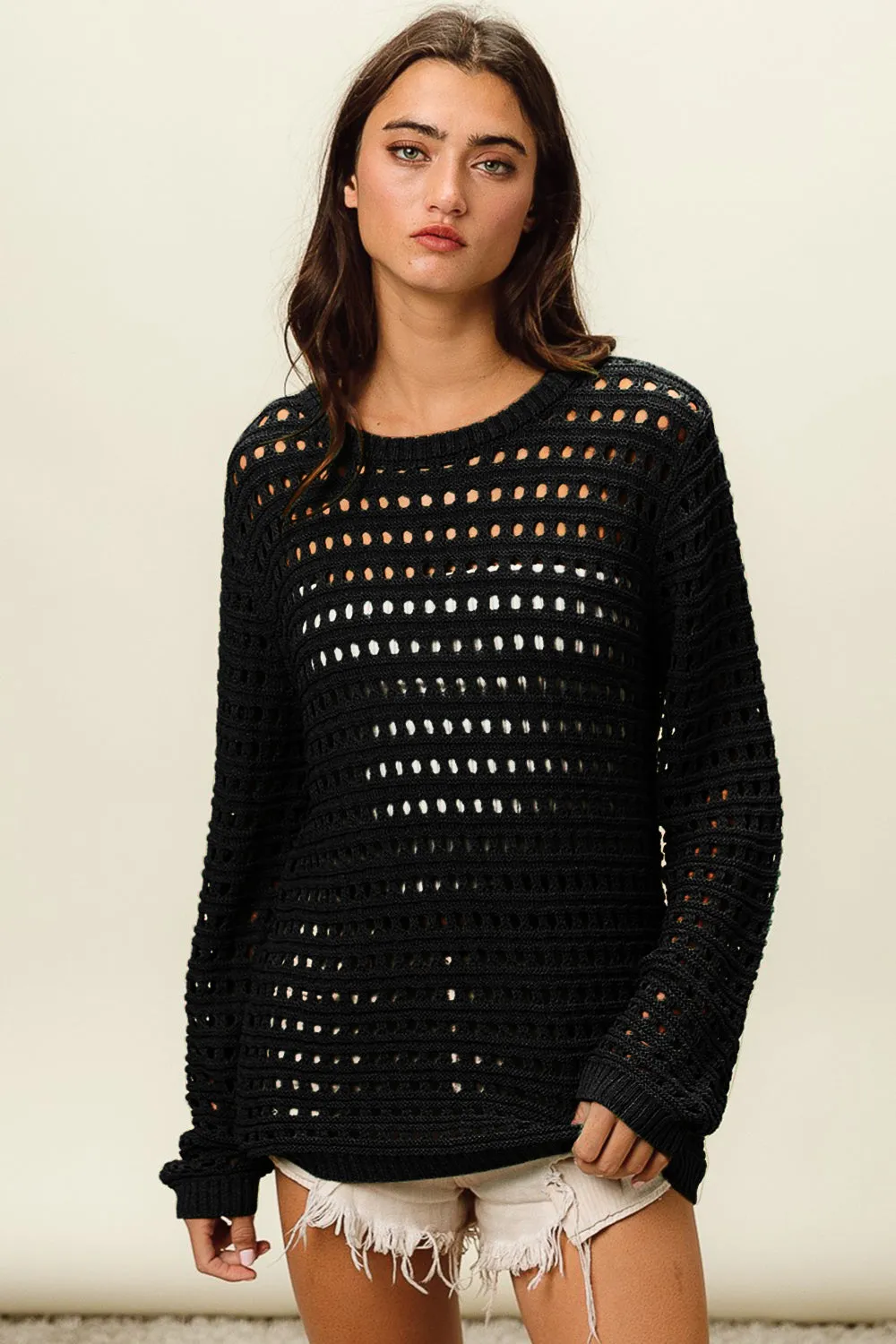 BiBi Round Neck Openwork Knit Cover Up- Ships 7/18.