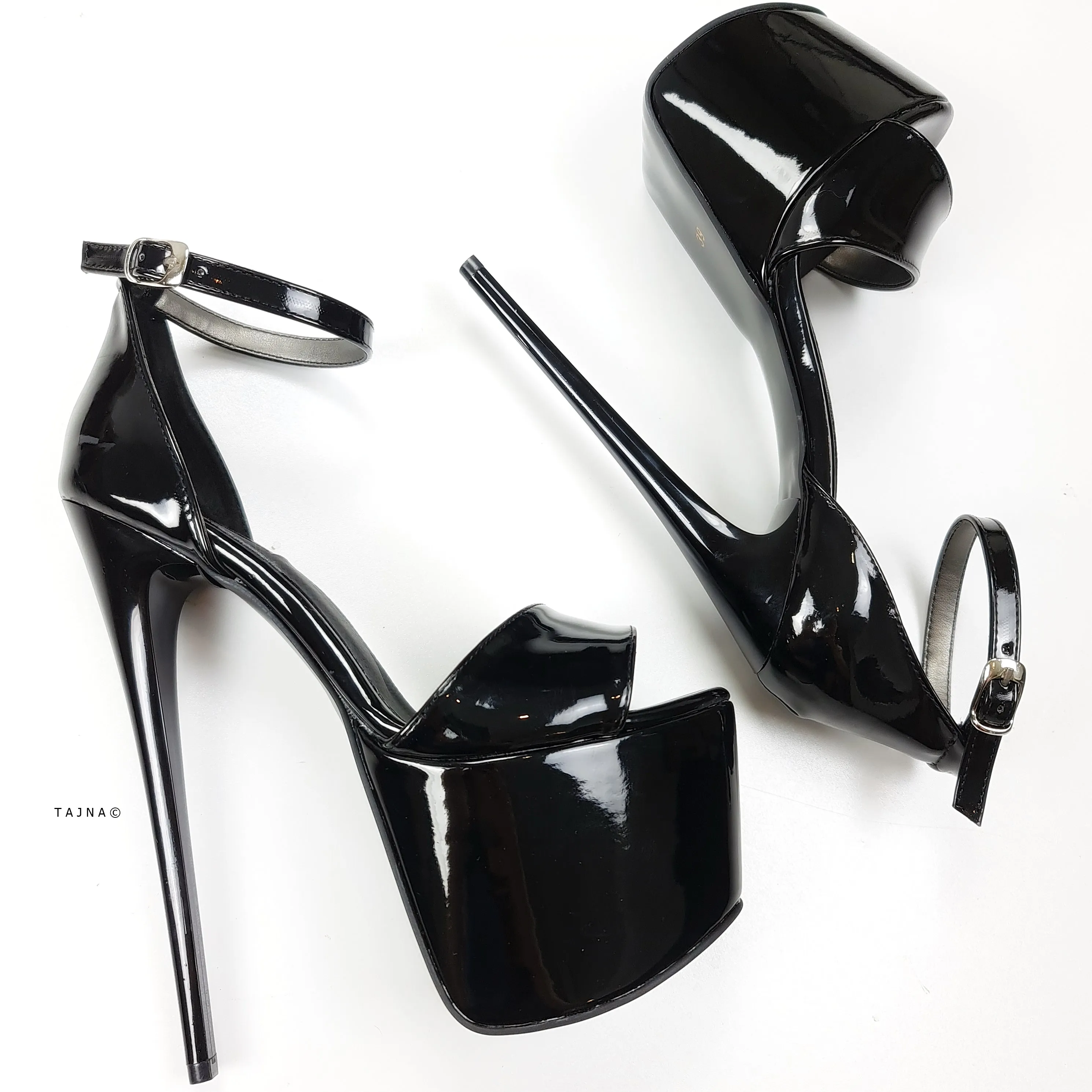 Black Gloss Pencil High Heel Sandals