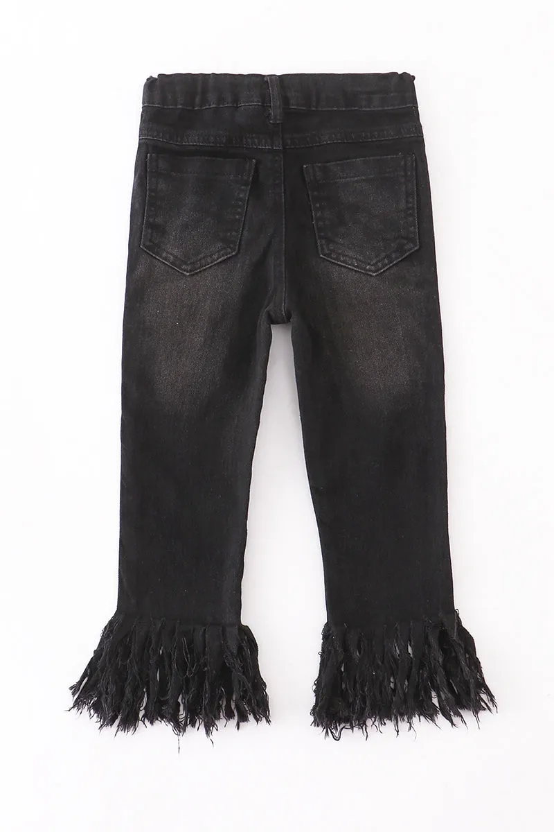 Black tassel denim jeans