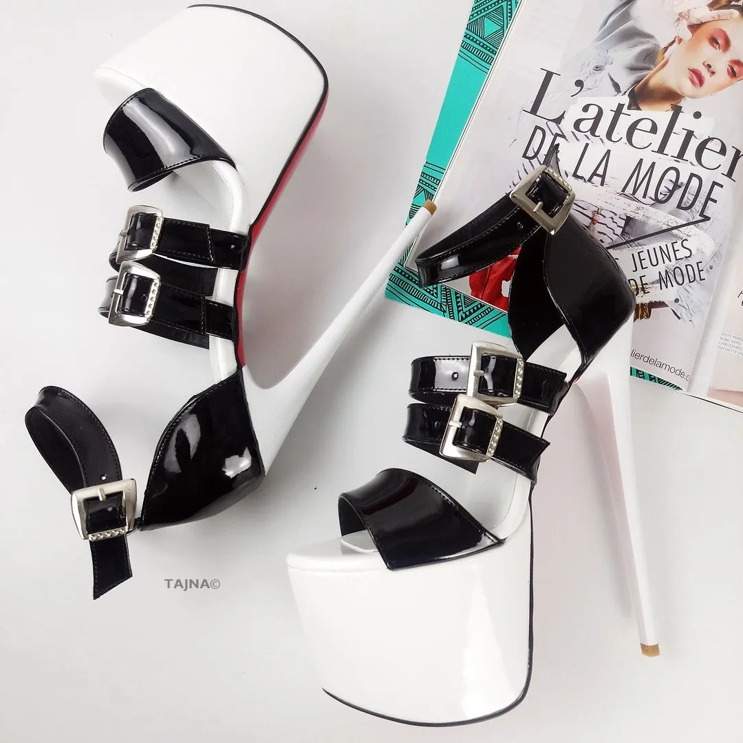 Black White Belted Platform Shoes