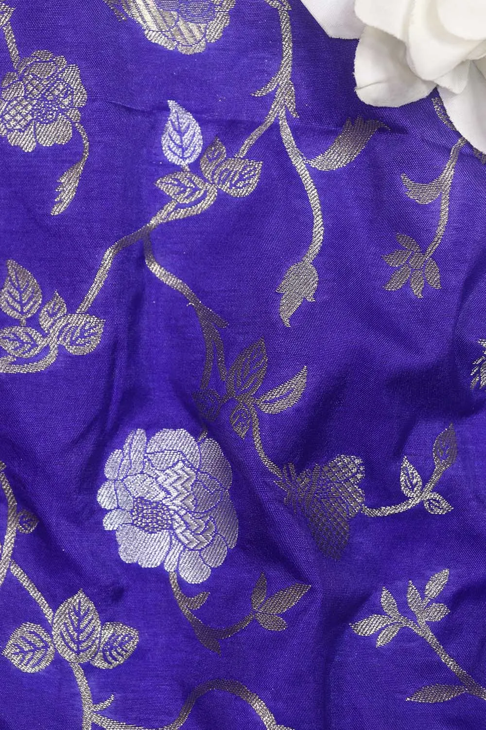 Blue Banarasi Sona Roopa Silk Fabric (1 Mtr): Luxurious Elegance for Your Creations