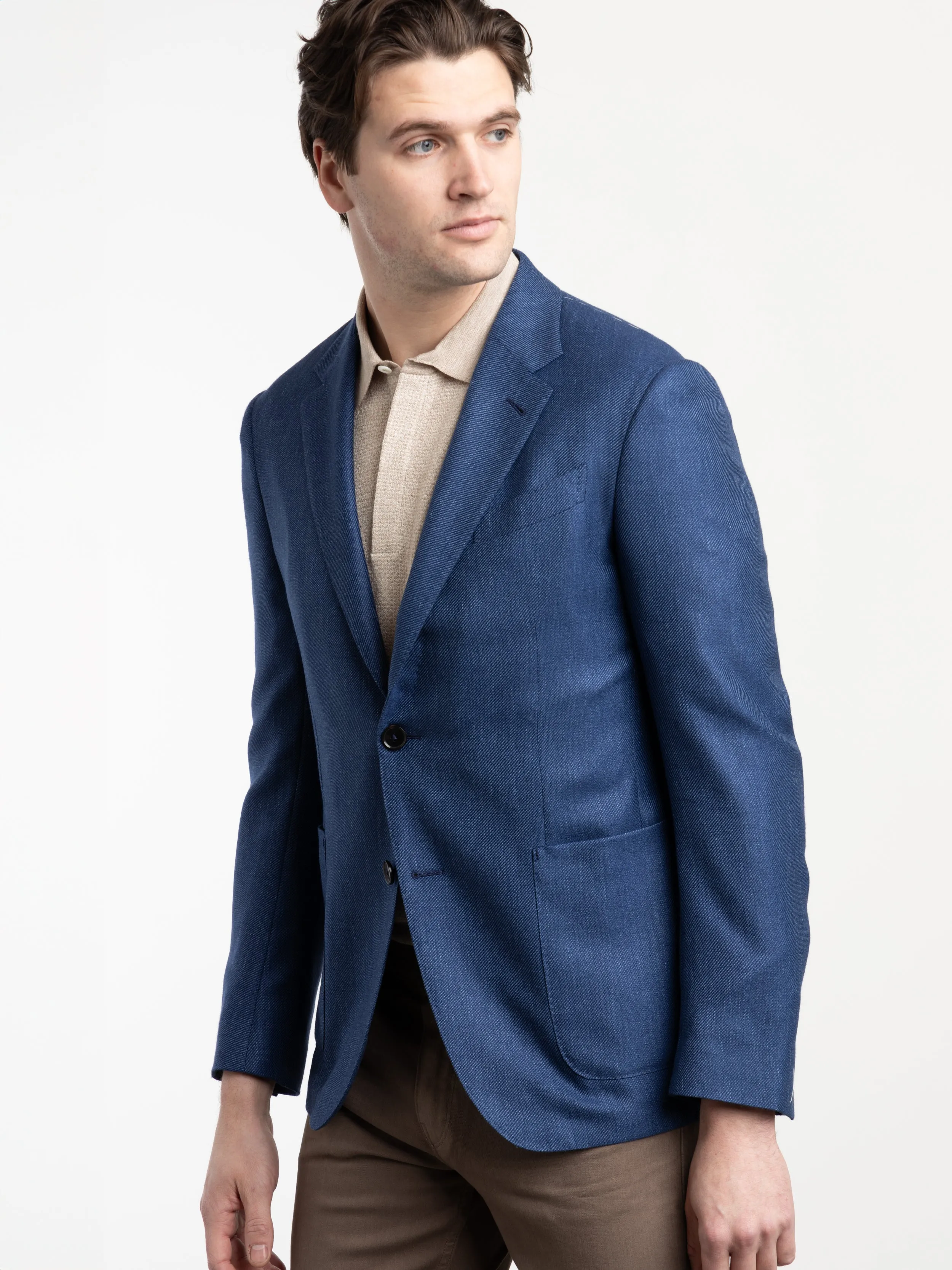 Blue Cashmere-Silk-Linen Sport Jacket