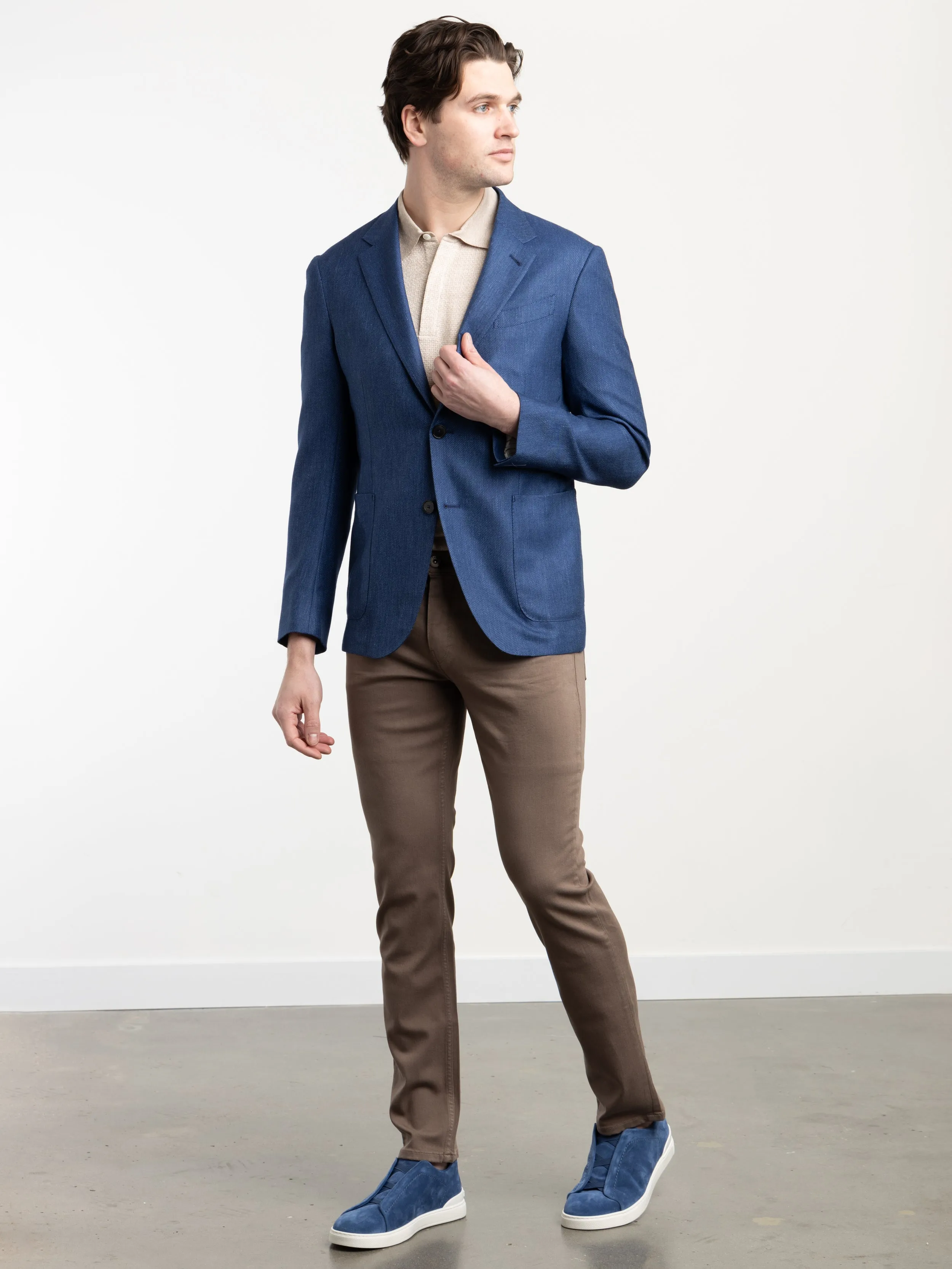 Blue Cashmere-Silk-Linen Sport Jacket